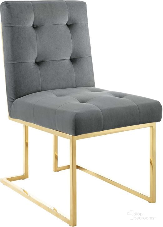 The appearance of Privy Gold Charcoal Gold Stainless Steel Performance Velvet Dining Chair designed by Modway in the modern / contemporary interior design. This gold charcoal piece of furniture  was selected by 1StopBedrooms from Privy Collection to add a touch of cosiness and style into your home. Sku: EEI-3744-GLD-CHA. Material: Wood. Product Type: Dining Chair. Image1