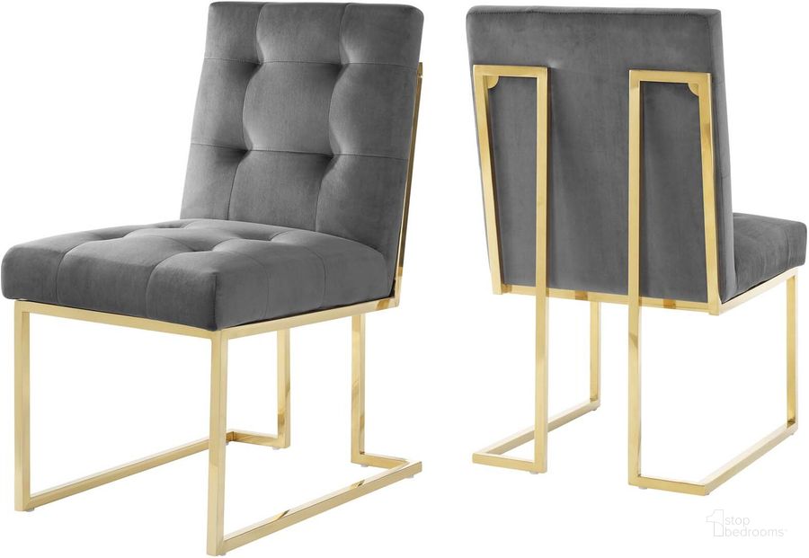 The appearance of Privy Gold Charcoal Gold Stainless Steel Performance Velvet Dining Chair Set of 2 designed by Modway in the modern / contemporary interior design. This gold charcoal piece of furniture  was selected by 1StopBedrooms from Privy Collection to add a touch of cosiness and style into your home. Sku: EEI-4152-GLD-CHA. Material: Wood. Product Type: Dining Chair. Image1