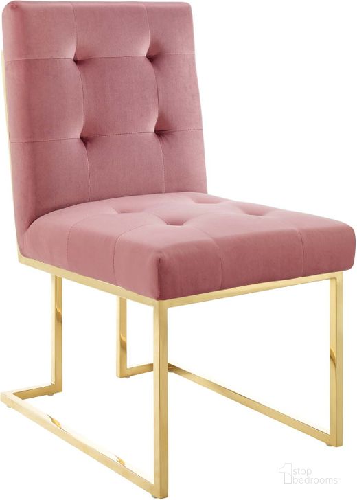 The appearance of Privy Gold Dusty Rose Gold Stainless Steel Performance Velvet Dining Chair designed by Modway in the modern / contemporary interior design. This gold dusty rose piece of furniture  was selected by 1StopBedrooms from Privy Collection to add a touch of cosiness and style into your home. Sku: EEI-3744-GLD-DUS. Material: Wood. Product Type: Dining Chair. Image1