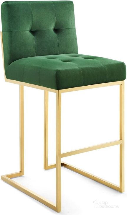 The appearance of Privy Gold Stainless Steel Performance Velvet Bar Stool In Gold Emerald designed by Modway in the glam interior design. This gold emerald piece of furniture  was selected by 1StopBedrooms from Privy Collection to add a touch of cosiness and style into your home. Sku: EEI-3856-GLD-EME. Product Type: Barstool. Material: Plywood. Image1