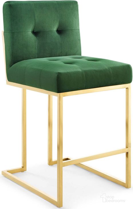 The appearance of Privy Gold Emerald Gold Stainless Steel Performance Velvet Counter Stool designed by Modway in the modern / contemporary interior design. This gold emerald piece of furniture  was selected by 1StopBedrooms from Privy Collection to add a touch of cosiness and style into your home. Sku: EEI-3853-GLD-EME. Material: Wood. Product Type: Barstool. Image1