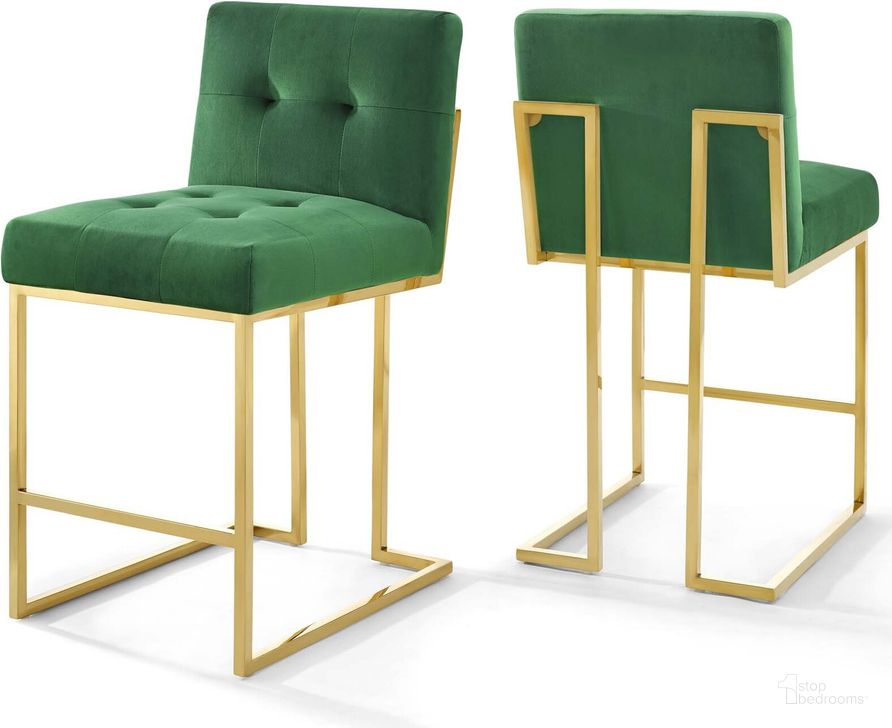 The appearance of Privy Gold Emerald Gold Stainless Steel Performance Velvet Counter Stool Set of 2 designed by Modway in the modern / contemporary interior design. This gold emerald piece of furniture  was selected by 1StopBedrooms from Privy Collection to add a touch of cosiness and style into your home. Sku: EEI-4155-GLD-EME. Material: Wood. Product Type: Barstool. Image1