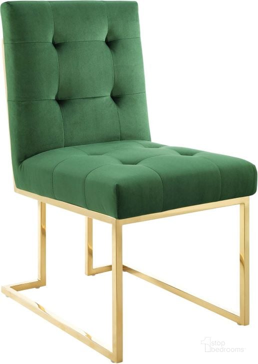 The appearance of Privy Gold Emerald Gold Stainless Steel Performance Velvet Dining Chair designed by Modway in the modern / contemporary interior design. This gold emerald piece of furniture  was selected by 1StopBedrooms from Privy Collection to add a touch of cosiness and style into your home. Sku: EEI-3744-GLD-EME. Material: Wood. Product Type: Dining Chair. Image1