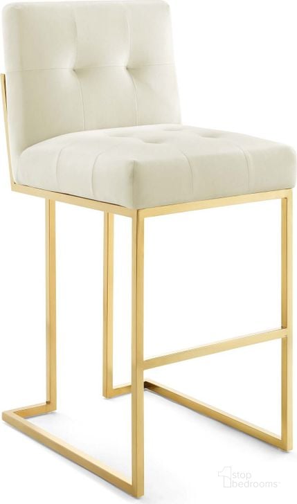 The appearance of Privy Gold Ivory Gold Stainless Steel Performance Velvet Bar Stool EEI-3856-GLD-IVO designed by Modway in the modern / contemporary interior design. This gold ivory piece of furniture  was selected by 1StopBedrooms from Privy Collection to add a touch of cosiness and style into your home. Sku: EEI-3856-GLD-IVO. Material: Wood. Product Type: Barstool. Image1