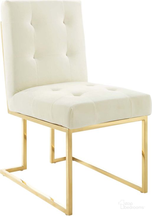The appearance of Privy Gold Ivory Gold Stainless Steel Performance Velvet Dining Chair designed by Modway in the modern / contemporary interior design. This gold ivory piece of furniture  was selected by 1StopBedrooms from Privy Collection to add a touch of cosiness and style into your home. Sku: EEI-3744-GLD-IVO. Material: Wood. Product Type: Dining Chair. Image1