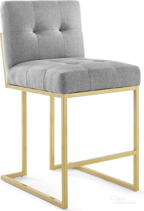 The appearance of Privy Gold Light Gray Gold Stainless Steel Upholstered Fabric Counter Stool designed by Modway in the modern / contemporary interior design. This gold light gray piece of furniture  was selected by 1StopBedrooms from Privy Collection to add a touch of cosiness and style into your home. Sku: EEI-3852-GLD-LGR. Material: Wood. Product Type: Barstool. Image1