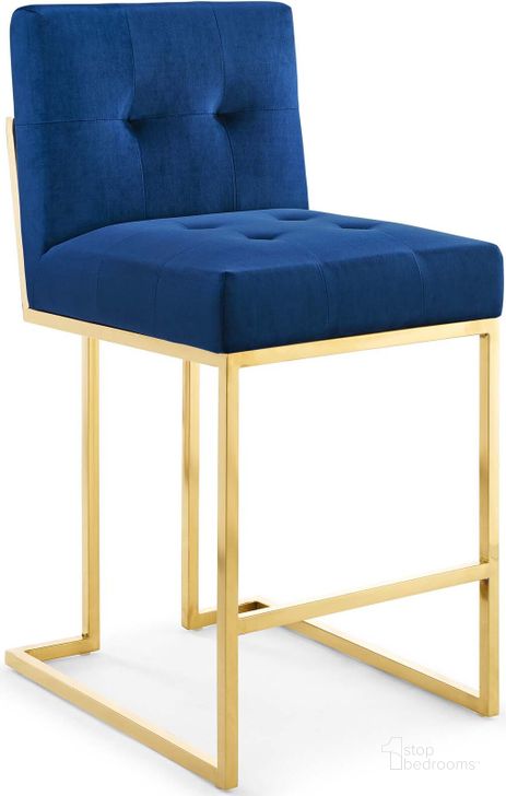 The appearance of Privy Gold Navy Gold Stainless Steel Performance Velvet Counter Stool designed by Modway in the modern / contemporary interior design. This gold navy piece of furniture  was selected by 1StopBedrooms from Privy Collection to add a touch of cosiness and style into your home. Sku: EEI-3853-GLD-NAV. Material: Wood. Product Type: Barstool. Image1