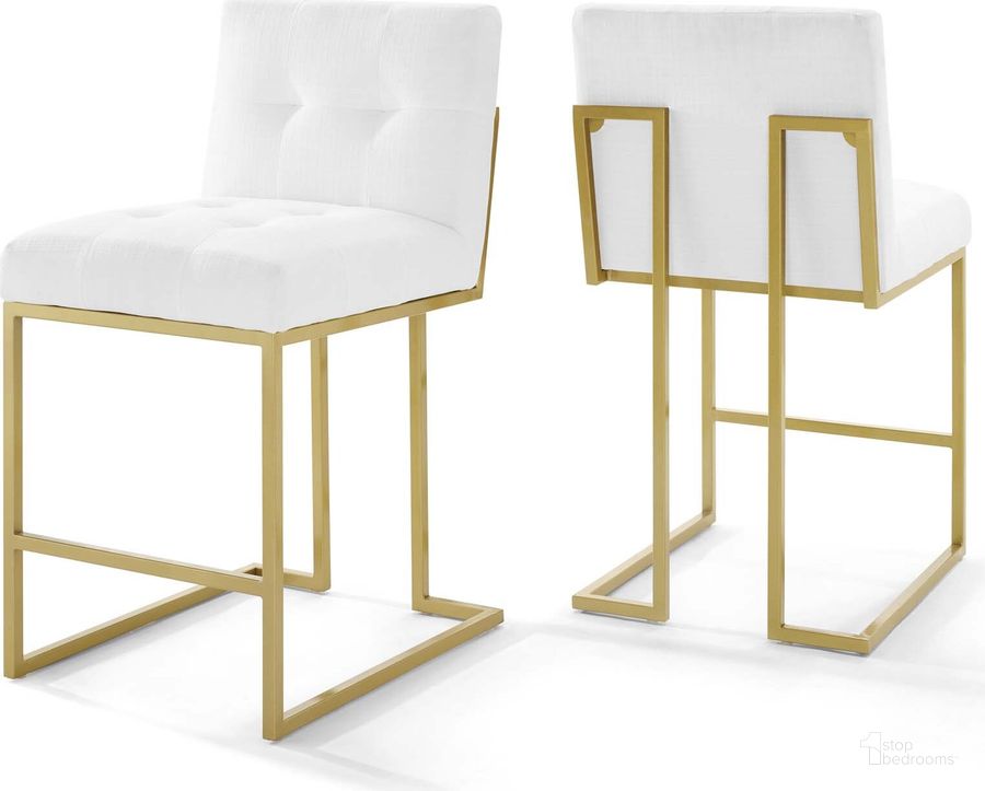The appearance of Privy Gold Stainless Steel Upholstered Fabric Counter Stool Set of 2 designed by Modway in the modern / contemporary interior design. This multicolor piece of furniture  was selected by 1StopBedrooms from Privy Collection to add a touch of cosiness and style into your home. Sku: EEI-4154-GLD-WHI. Material: Wood. Product Type: Barstool. Image1