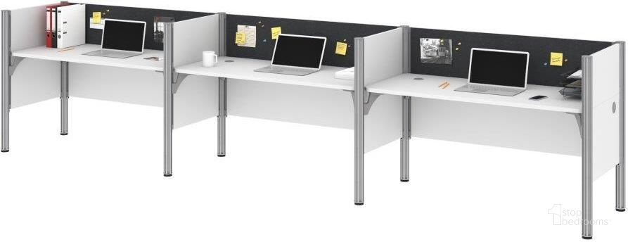 The appearance of Bestar Pro-Biz 3-Person Office Cubicles With Gray Tack Boards And Low Privacy Panels In White designed by Bestar in the modern / contemporary interior design. This white piece of furniture  was selected by 1StopBedrooms from Pro-Biz Collection to add a touch of cosiness and style into your home. Sku: 100872CG-17. Material: Wood. Product Type: Work Station. Image1