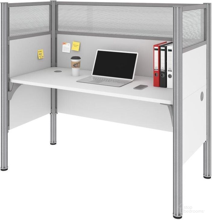 The appearance of Bestar Pro-Biz Single Office Cubicle With High Privacy Panels In White designed by Bestar in the modern / contemporary interior design. This white piece of furniture  was selected by 1StopBedrooms from Pro-Biz Collection to add a touch of cosiness and style into your home. Sku: 100871D-17. Material: Wood. Product Type: Work Station. Image1