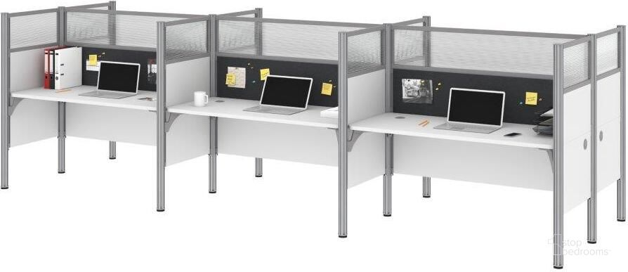 The appearance of Bestar Pro-Biz 6-Person Office Cubicles With Gray Tack Boards And High Privacy Panels In White designed by Bestar in the modern / contemporary interior design. This white piece of furniture  was selected by 1StopBedrooms from Pro-Biz Collection to add a touch of cosiness and style into your home. Sku: 100873DG-17. Material: Wood. Product Type: Work Station. Image1