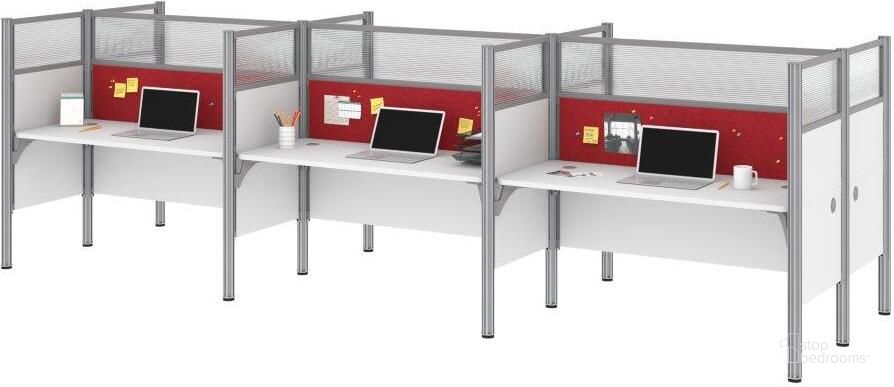 The appearance of Bestar Pro-Biz 6-Person Office Cubicles With Red Tack Boards And High Privacy Panels In White designed by Bestar in the modern / contemporary interior design. This white piece of furniture  was selected by 1StopBedrooms from Pro-Biz Collection to add a touch of cosiness and style into your home. Sku: 100873DR-17. Material: Wood. Product Type: Work Station. Image1