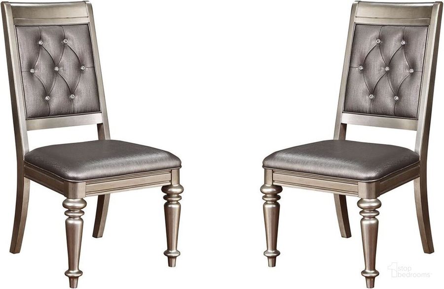 The appearance of Danette Metallic Platinum Side Chair Set of 2 designed by Coaster in the modern / contemporary interior design. This gray piece of furniture  was selected by 1StopBedrooms from Danette Collection to add a touch of cosiness and style into your home. Sku: 106472. Product Type: Side Chair. Material: Vinyl. Image1