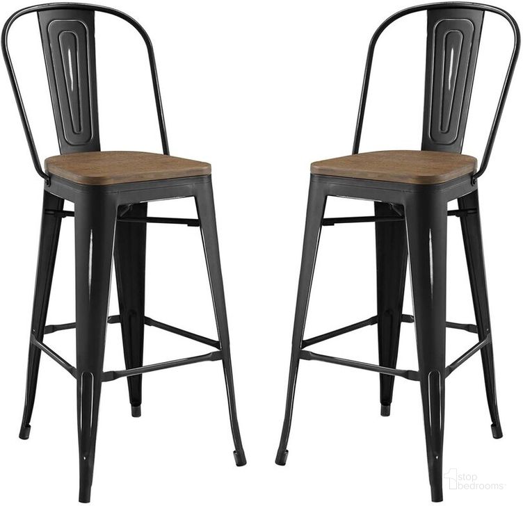 The appearance of Promenade Bar Stool Set of 2 In Black designed by Modway in the modern / contemporary interior design. This black piece of furniture  was selected by 1StopBedrooms from Promenade Collection to add a touch of cosiness and style into your home. Sku: EEI-3896-BLK-SET. Material: Metal. Product Type: Barstool. Image1