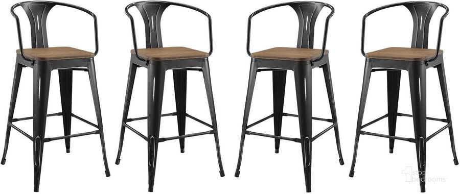 The appearance of Promenade Black Bar Stool Set of 4 EEI-3955-BLK designed by Modway in the modern / contemporary interior design. This black piece of furniture  was selected by 1StopBedrooms from Promenade Collection to add a touch of cosiness and style into your home. Sku: EEI-3955-BLK. Material: Metal. Product Type: Barstool. Image1