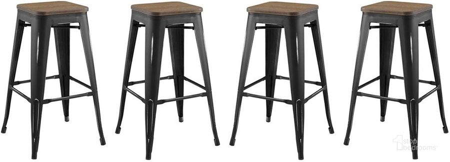 The appearance of Promenade Bar Stool Set of 4 In Black designed by Modway in the modern / contemporary interior design. This black piece of furniture  was selected by 1StopBedrooms from Promenade Collection to add a touch of cosiness and style into your home. Sku: EEI-3957-BLK. Material: Metal. Product Type: Barstool. Image1