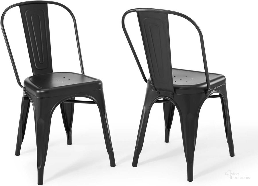 The appearance of Promenade Black Bistro Dining Side Chair Set of 2 designed by Modway in the modern / contemporary interior design. This black piece of furniture  was selected by 1StopBedrooms from Promenade Collection to add a touch of cosiness and style into your home. Sku: EEI-3859-BLK. Material: Metal. Product Type: Side Chair. Image1