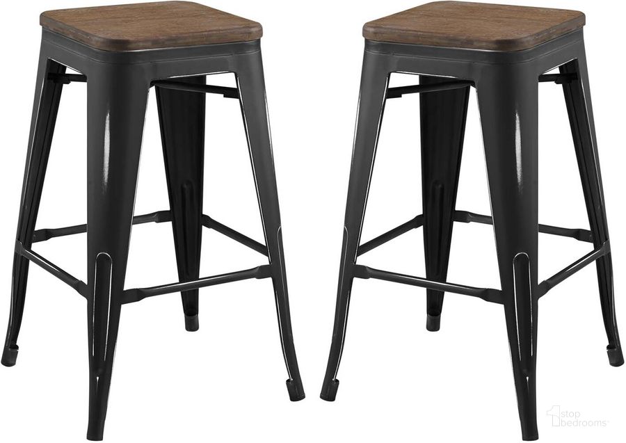 The appearance of Promenade Black Counter Stool Set of 2 designed by Modway in the modern / contemporary interior design. This black piece of furniture  was selected by 1StopBedrooms from Promenade Collection to add a touch of cosiness and style into your home. Sku: EEI-3958-BLK. Material: Metal. Product Type: Barstool. Image1