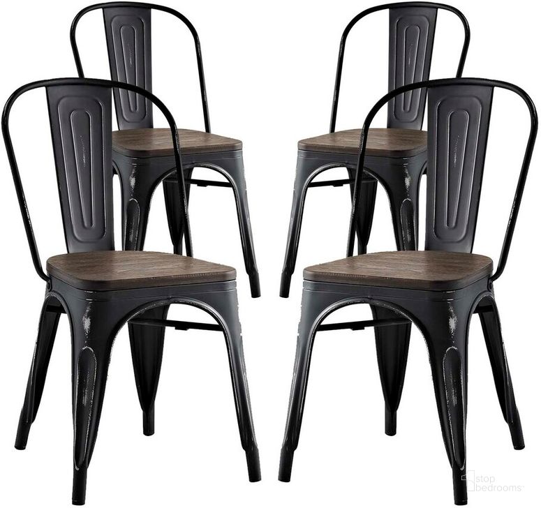 The appearance of Promenade Dining Side Chair Set of 4 In Black designed by Modway in the modern / contemporary interior design. This black piece of furniture  was selected by 1StopBedrooms from Promenade Collection to add a touch of cosiness and style into your home. Sku: EEI-2752-BLK-SET. Material: Steel. Product Type: Side Chair. Image1