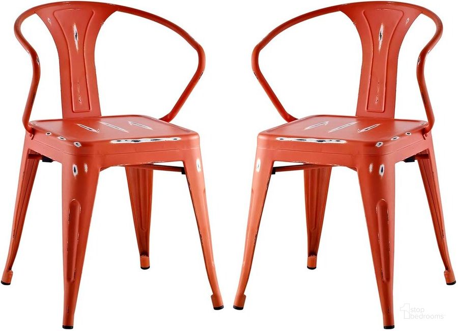 The appearance of Promenade Dining Chair Set of 2 In Red designed by Modway in the modern / contemporary interior design. This red piece of furniture  was selected by 1StopBedrooms from Promenade Collection to add a touch of cosiness and style into your home. Sku: EEI-2754-RED-SET. Material: Steel. Product Type: Dining Chair. Image1
