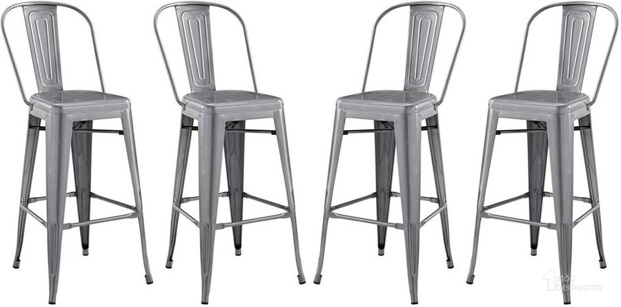 The appearance of Promenade Bar Side Stool Set of 4 In Gunmetal designed by Modway in the modern / contemporary interior design. This gunmetal piece of furniture  was selected by 1StopBedrooms from Promenade Collection to add a touch of cosiness and style into your home. Sku: EEI-3895-GME-SET. Material: Metal. Product Type: Barstool. Image1