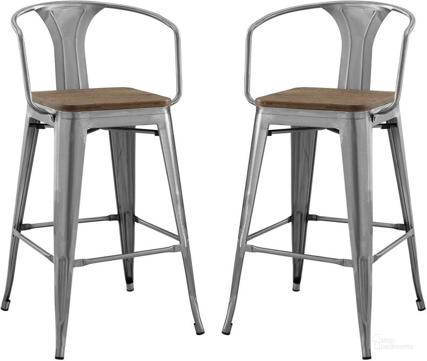 The appearance of Promenade Gunmetal Bar Stool Set of 2 designed by Modway in the modern / contemporary interior design. This gunmetal piece of furniture  was selected by 1StopBedrooms from Promenade Collection to add a touch of cosiness and style into your home. Sku: EEI-3954-GME. Material: Metal. Product Type: Barstool. Image1