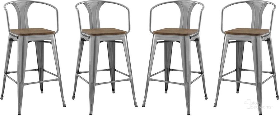 The appearance of Promenade Gunmetal Bar Stool Set of 4 EEI-3955-GME designed by Modway in the modern / contemporary interior design. This gunmetal piece of furniture  was selected by 1StopBedrooms from Promenade Collection to add a touch of cosiness and style into your home. Sku: EEI-3955-GME. Material: Metal. Product Type: Barstool. Image1