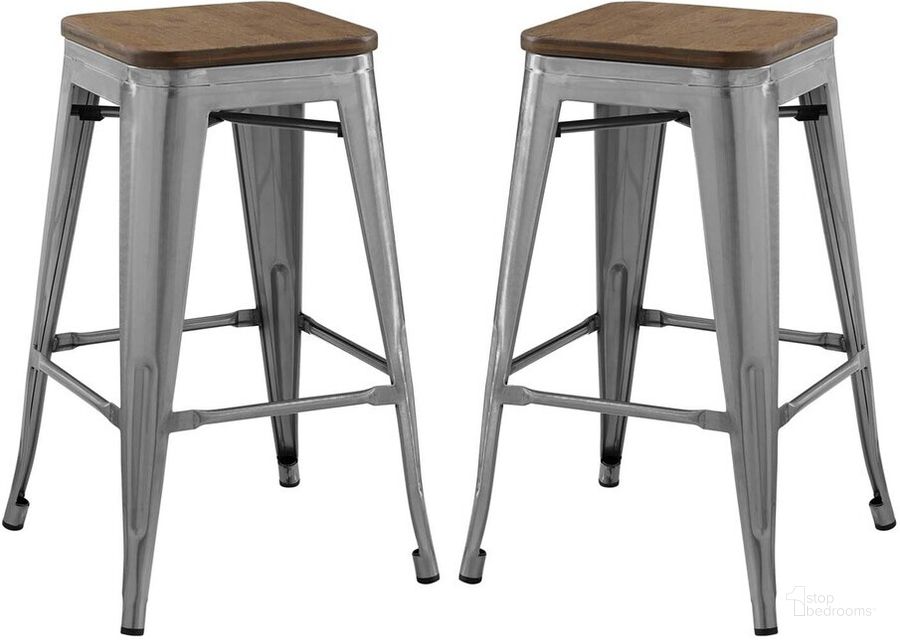 The appearance of Promenade Counter Stool Set of 2 In Gunmetal designed by Modway in the modern / contemporary interior design. This gunmetal piece of furniture  was selected by 1StopBedrooms from Promenade Collection to add a touch of cosiness and style into your home. Sku: EEI-3958-GME. Material: Metal. Product Type: Barstool. Image1