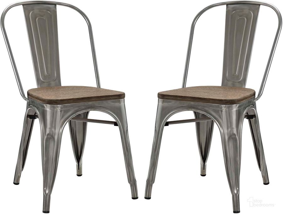 The appearance of Promenade Gunmetal Dining Side Chair Set of 2 EEI-2751-GME-SET designed by Modway in the modern / contemporary interior design. This gunmetal piece of furniture  was selected by 1StopBedrooms from Promenade Collection to add a touch of cosiness and style into your home. Sku: EEI-2751-GME-SET. Material: Steel. Product Type: Side Chair. Image1