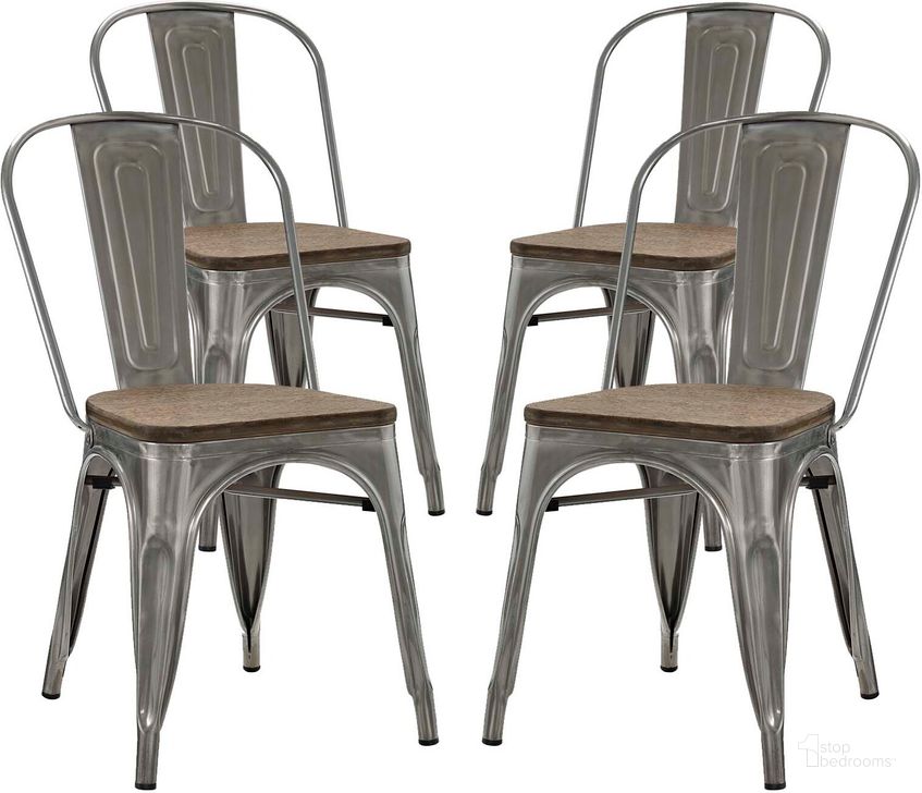 The appearance of Promenade Gunmetal Dining Side Chair Set of 4 EEI-2752-GME-SET designed by Modway in the modern / contemporary interior design. This gunmetal piece of furniture  was selected by 1StopBedrooms from Promenade Collection to add a touch of cosiness and style into your home. Sku: EEI-2752-GME-SET. Material: Steel. Product Type: Side Chair. Image1