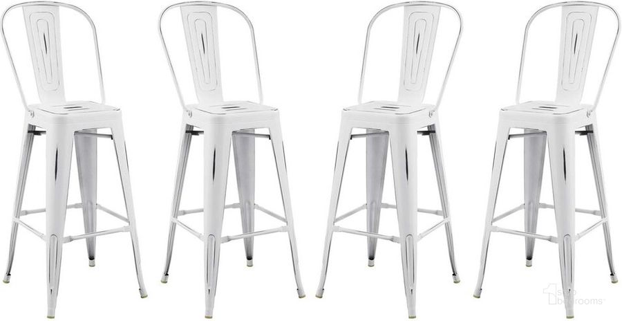 The appearance of Promenade Bar Side Stool Metal Set of 4 In White designed by Modway in the modern / contemporary interior design. This white piece of furniture  was selected by 1StopBedrooms from Promenade Collection to add a touch of cosiness and style into your home. Sku: EEI-3898-WHI. Material: Metal. Product Type: Barstool. Image1