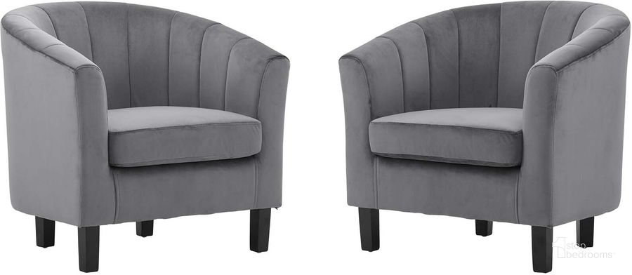 The appearance of Prospect Gray Channel Tufted Performance Velvet Arm Chair Set of 2 designed by Modway in the modern / contemporary interior design. This gray piece of furniture  was selected by 1StopBedrooms from Prospect Collection to add a touch of cosiness and style into your home. Sku: EEI-4150-GRY. Product Type: Living Room Chair. Material: Pine. Image1