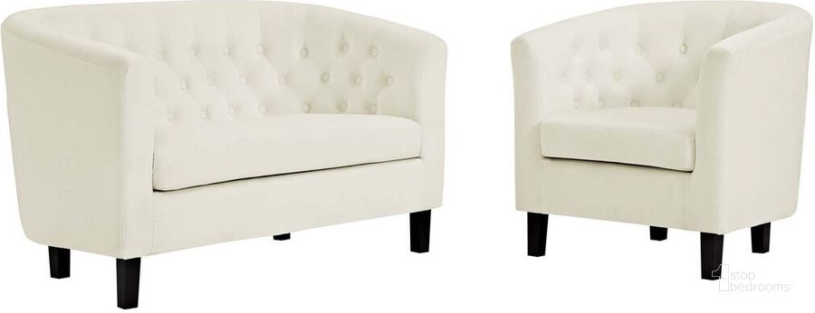 The appearance of Prospect 2-Piece Performance Velvet Loveseat and Armchair Set In Ivory designed by Modway in the modern / contemporary interior design. This ivory piece of furniture  was selected by 1StopBedrooms from Prospect Collection to add a touch of cosiness and style into your home. Sku: EEI-3154-IVO-SET. Product Type: Living Room Chair. Material: Rubberwood. Image1