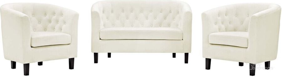 The appearance of Prospect 3-Piece Performance Velvet Loveseat and Armchair Set In Ivory designed by Modway in the modern / contemporary interior design. This ivory piece of furniture  was selected by 1StopBedrooms from Prospect Collection to add a touch of cosiness and style into your home. Sku: EEI-3152-IVO-SET. Product Type: Living Room Chair. Material: Rubberwood. Image1
