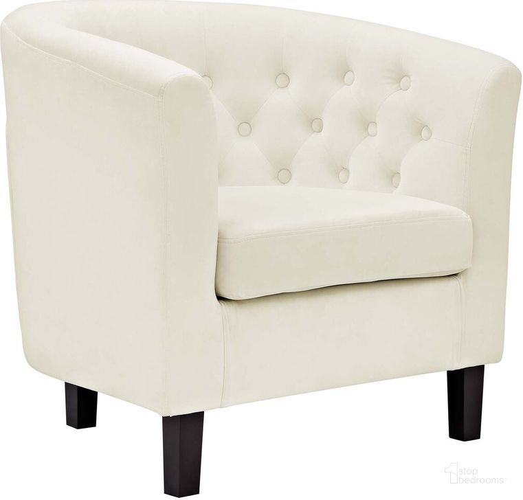 The appearance of Prospect Performance Velvet Armchair In Ivory designed by Modway in the modern / contemporary interior design. This ivory piece of furniture  was selected by 1StopBedrooms from Prospect Collection to add a touch of cosiness and style into your home. Sku: EEI-2613-IVO. Product Type: Living Room Chair. Material: Rubberwood. Image1