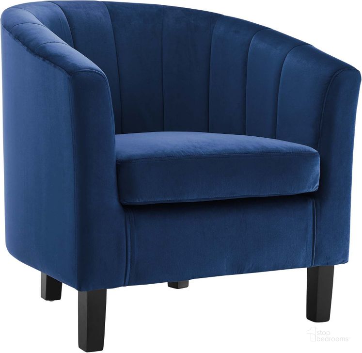 The appearance of Prospect Navy Channel Tufted Performance Velvet Arm Chair designed by Modway in the modern / contemporary interior design. This navy piece of furniture  was selected by 1StopBedrooms from Prospect Collection to add a touch of cosiness and style into your home. Sku: EEI-3188-NAV. Product Type: Living Room Chair. Material: Pine. Image1
