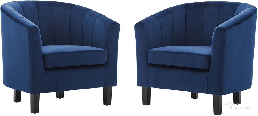 The appearance of Prospect Navy Channel Tufted Performance Velvet Arm Chair Set of 2 designed by Modway in the modern / contemporary interior design. This navy piece of furniture  was selected by 1StopBedrooms from Prospect Collection to add a touch of cosiness and style into your home. Sku: EEI-4150-NAV. Product Type: Living Room Chair. Material: Pine. Image1