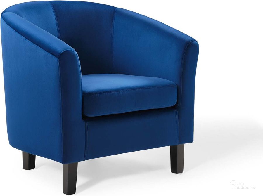 The appearance of Prospect Performance Velvet Armchair EEI-4137-NAV designed by Modway in the modern / contemporary interior design. This navy piece of furniture  was selected by 1StopBedrooms from Prospect Collection to add a touch of cosiness and style into your home. Sku: EEI-4137-NAV. Material: Wood. Product Type: Arm Chair. Image1