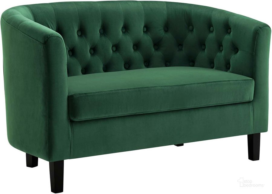 The appearance of Prospect Performance Velvet Loveseat EEI-2615-EME designed by Modway in the modern / contemporary interior design. This emerald piece of furniture  was selected by 1StopBedrooms from Prospect Collection to add a touch of cosiness and style into your home. Sku: EEI-2615-EME. Material: Wood. Product Type: Loveseat. Image1