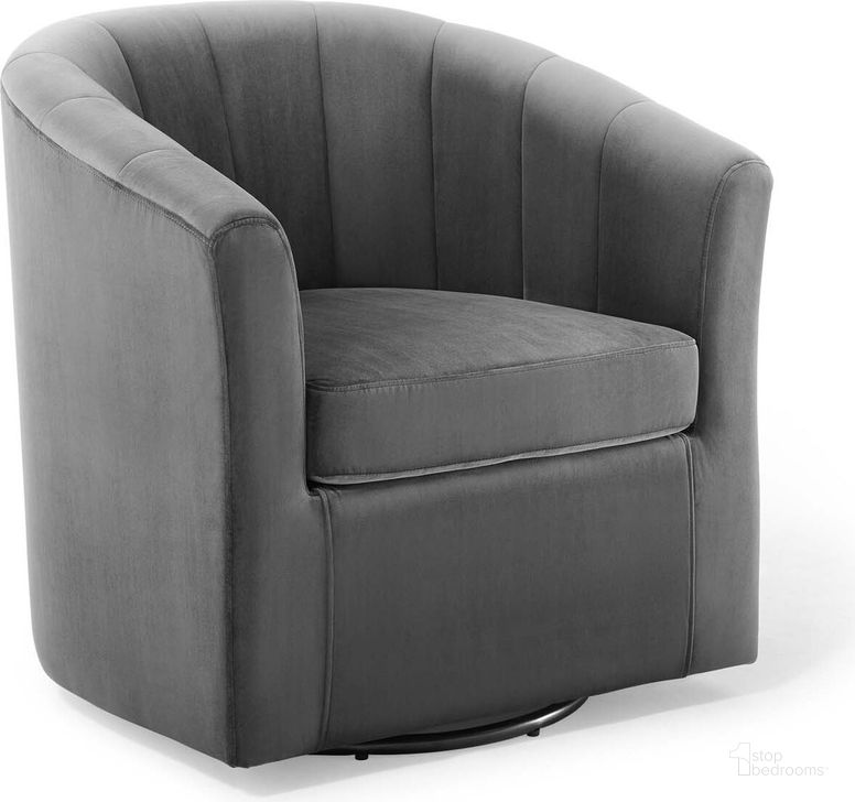 The appearance of Prospect Performance Velvet Swivel Armchair EEI-4139-CHA designed by Modway in the modern / contemporary interior design. This charcoal piece of furniture  was selected by 1StopBedrooms from Prospect Collection to add a touch of cosiness and style into your home. Sku: EEI-4139-CHA. Material: Wood. Product Type: Arm Chair. Image1