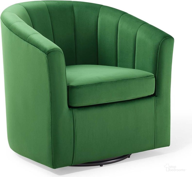 The appearance of Prospect Performance Velvet Swivel Armchair EEI-4139-EME designed by Modway in the modern / contemporary interior design. This emerald piece of furniture  was selected by 1StopBedrooms from Prospect Collection to add a touch of cosiness and style into your home. Sku: EEI-4139-EME. Material: Wood. Product Type: Arm Chair. Image1