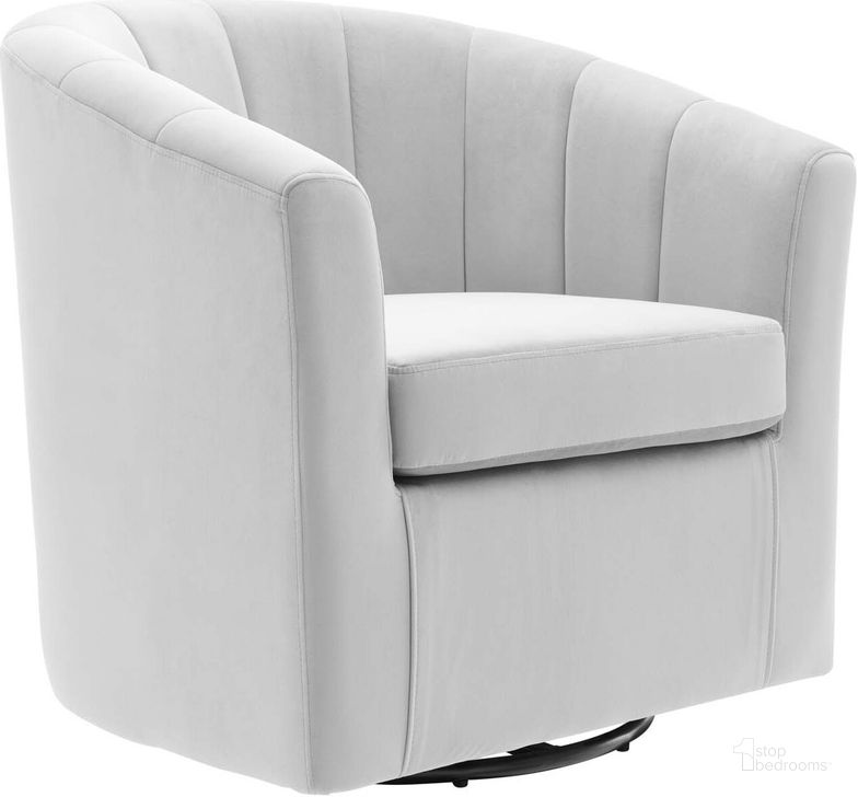 The appearance of Prospect Performance Velvet Swivel Armchair EEI-4139-LGR designed by Modway in the modern / contemporary interior design. This light gray piece of furniture  was selected by 1StopBedrooms from Prospect Collection to add a touch of cosiness and style into your home. Sku: EEI-4139-LGR. Material: Wood. Product Type: Arm Chair. Image1