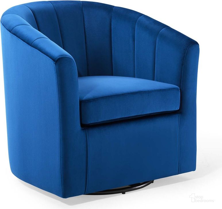 The appearance of Prospect Performance Velvet Swivel Armchair EEI-4139-NAV designed by Modway in the modern / contemporary interior design. This navy piece of furniture  was selected by 1StopBedrooms from Prospect Collection to add a touch of cosiness and style into your home. Sku: EEI-4139-NAV. Material: Wood. Product Type: Arm Chair. Image1