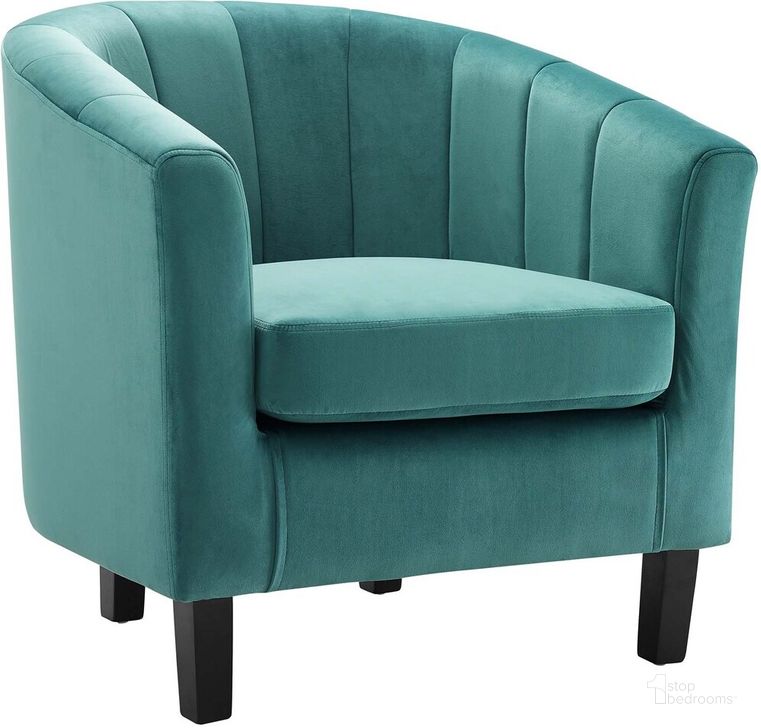The appearance of Prospect Channel Tufted Performance Velvet Armchair In Teal designed by Modway in the modern / contemporary interior design. This teal piece of furniture  was selected by 1StopBedrooms from Prospect Collection to add a touch of cosiness and style into your home. Sku: EEI-3188-TEA. Product Type: Living Room Chair. Material: Rubberwood. Image1