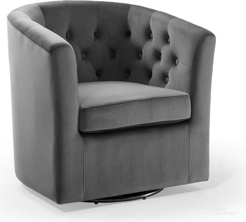 The appearance of Prospect Tufted Performance Velvet Swivel Armchair EEI-4138-CHA designed by Modway in the modern / contemporary interior design. This charcoal piece of furniture  was selected by 1StopBedrooms from Prospect Collection to add a touch of cosiness and style into your home. Sku: EEI-4138-CHA. Material: Wood. Product Type: Arm Chair. Image1