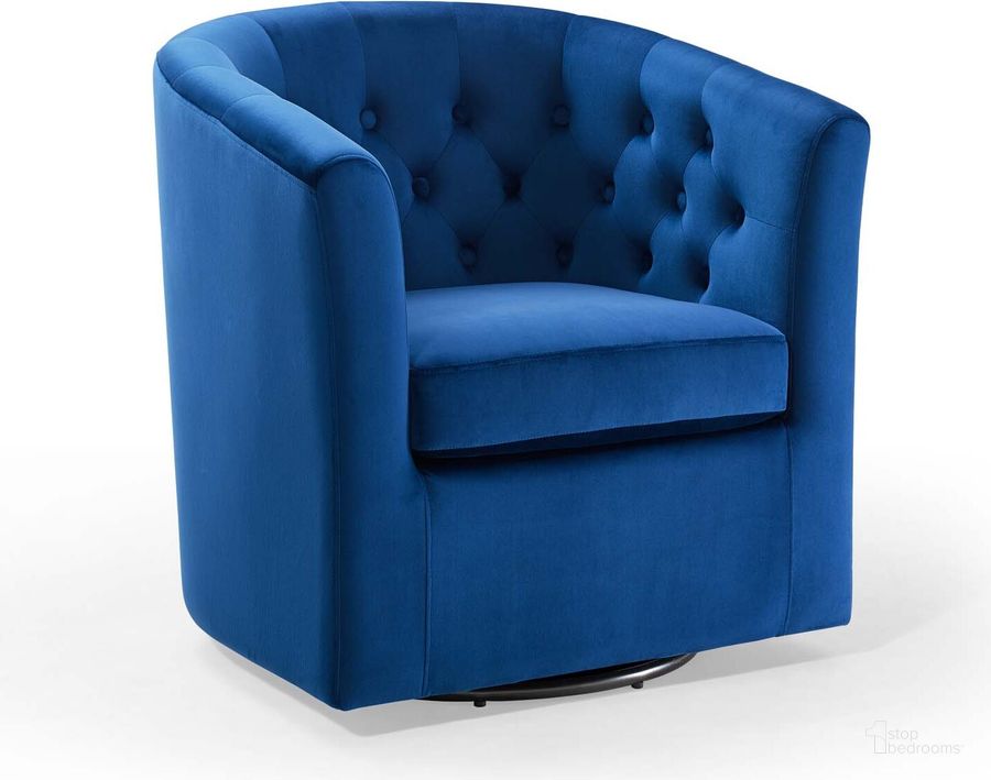 The appearance of Prospect Tufted Performance Velvet Swivel Armchair EEI-4138-NAV designed by Modway in the modern / contemporary interior design. This navy piece of furniture  was selected by 1StopBedrooms from Prospect Collection to add a touch of cosiness and style into your home. Sku: EEI-4138-NAV. Material: Wood. Product Type: Arm Chair. Image1