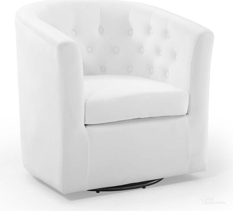 The appearance of Prospect Tufted Performance Velvet Swivel Armchair EEI-4138-WHI designed by Modway in the modern / contemporary interior design. This white piece of furniture  was selected by 1StopBedrooms from Prospect Collection to add a touch of cosiness and style into your home. Sku: EEI-4138-WHI. Material: Wood. Product Type: Arm Chair. Image1
