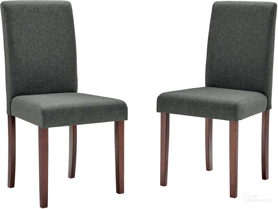 The appearance of Prosper Upholstered Fabric Dining Side Chair Set of 2 EEI-3618-GRY designed by Modway in the modern / contemporary interior design. This greystone piece of furniture  was selected by 1StopBedrooms from Prosper Collection to add a touch of cosiness and style into your home. Sku: EEI-3618-GRY. Material: Wood. Product Type: Side Chair. Image1