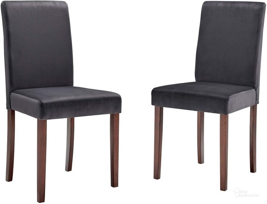 The appearance of Prosper Upholstered Velvet Dining Side Chair Set of 2 In Gray designed by Modway in the modern / contemporary interior design. This gray piece of furniture  was selected by 1StopBedrooms from Prosper Collection to add a touch of cosiness and style into your home. Sku: EEI-3619-GRY. Product Type: Side Chair. Material: Velvet. Image1