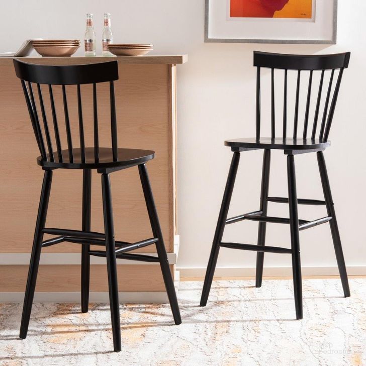 The appearance of Providence Bar Stool BST8504B designed by Safavieh in the modern / contemporary interior design. This black piece of furniture  was selected by 1StopBedrooms from Providence Collection to add a touch of cosiness and style into your home. Sku: BST8504B-SET2. Product Type: Barstool. Material: Rubberwood. Image1